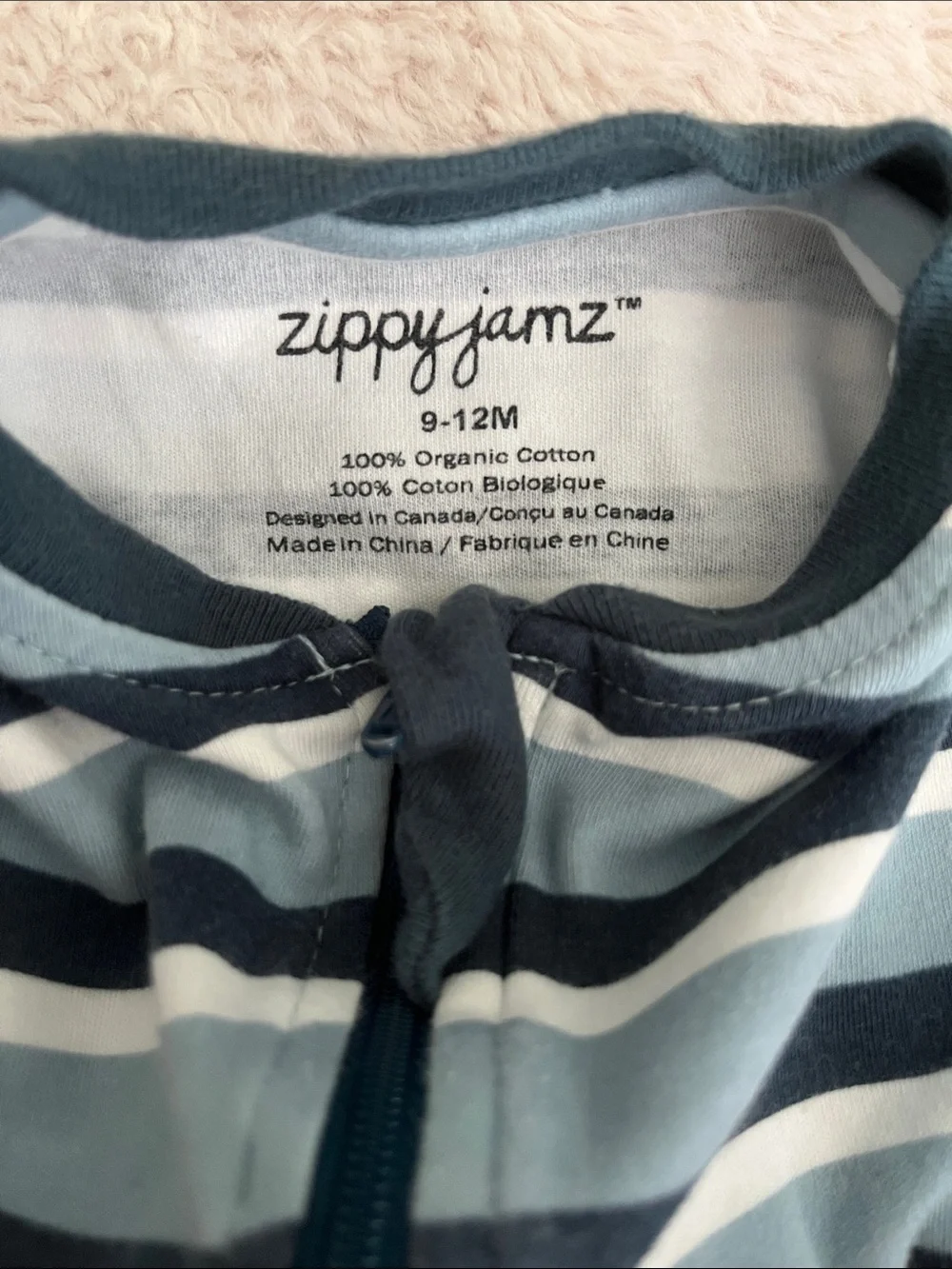 Zippy Jamz Striped Long-Sleeve Footed One-Piece - Navy & Light Blue